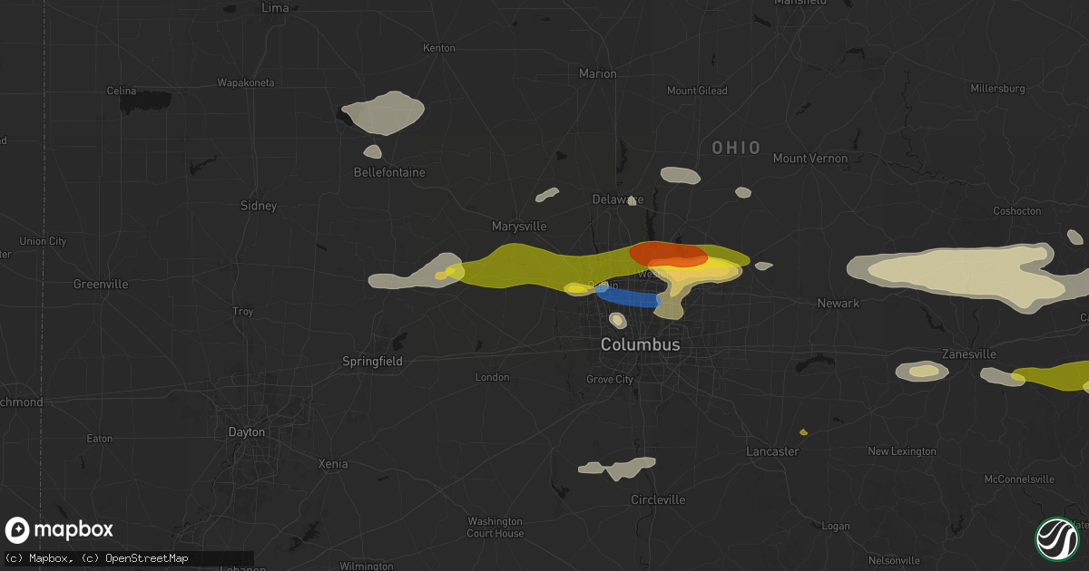 Hail map in Plain City, OH on June 6, 2026
