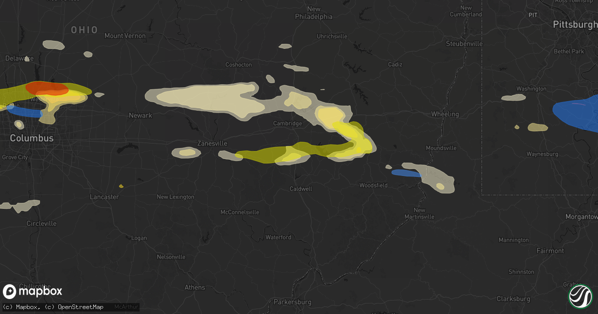 Hail map in Pleasant City, OH on June 6, 2026