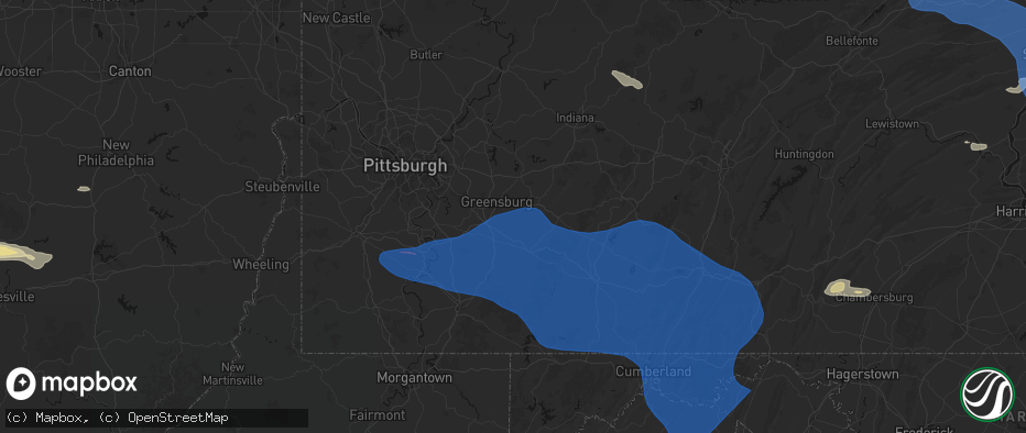 Hail map in Pleasant Unity, PA on June 6, 2026