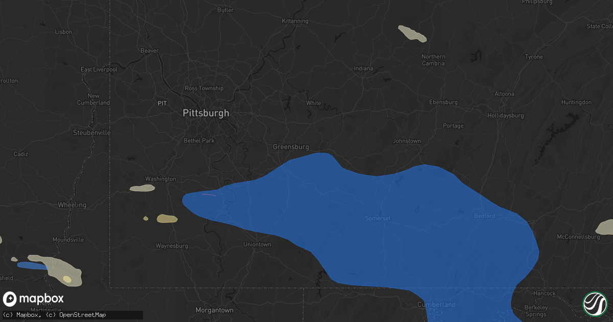 Hail map in Pleasant Unity, PA on June 6, 2026