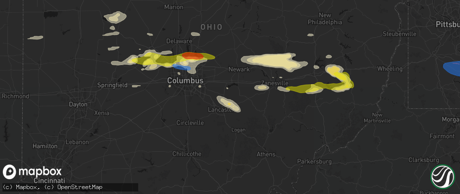 Hail map in Pleasantville, OH on June 6, 2026