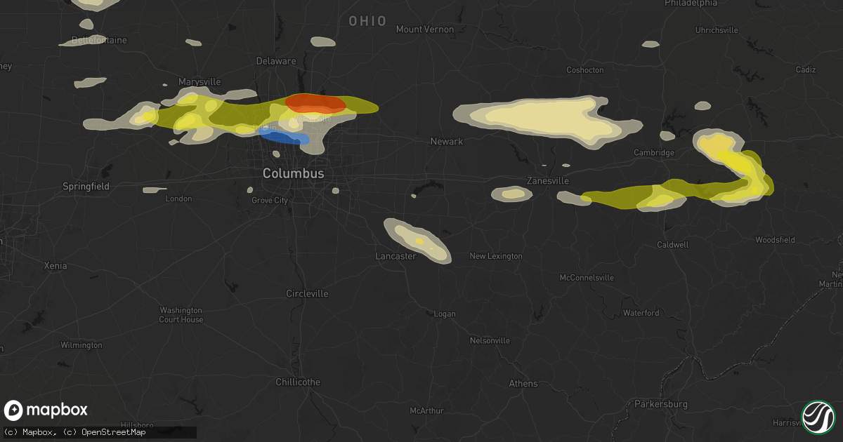 Hail map in Pleasantville, OH on June 6, 2026