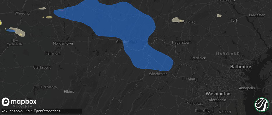 Hail map in Points, WV on June 6, 2026