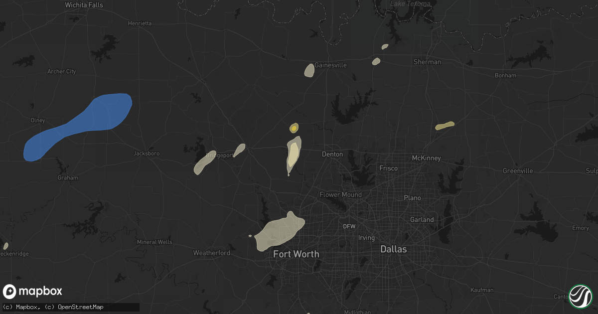 Hail map in Ponder, TX on June 6, 2026