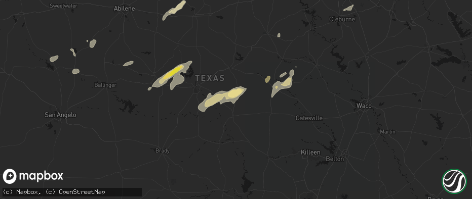 Hail map in Priddy, TX on June 6, 2026