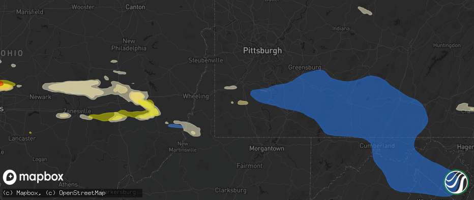 Hail map in Prosperity, PA on June 6, 2026
