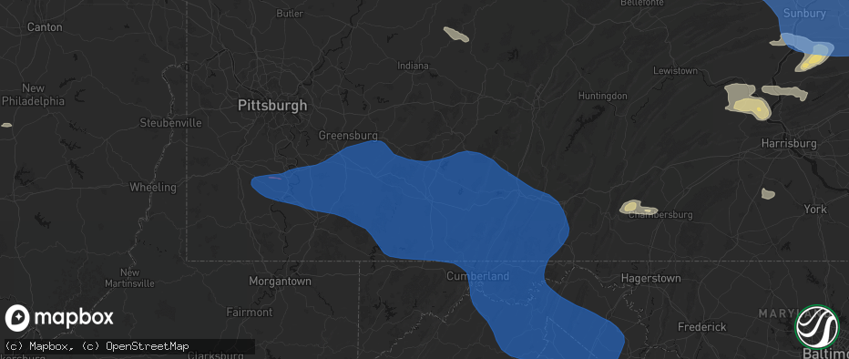 Hail map in Quecreek, PA on June 6, 2026