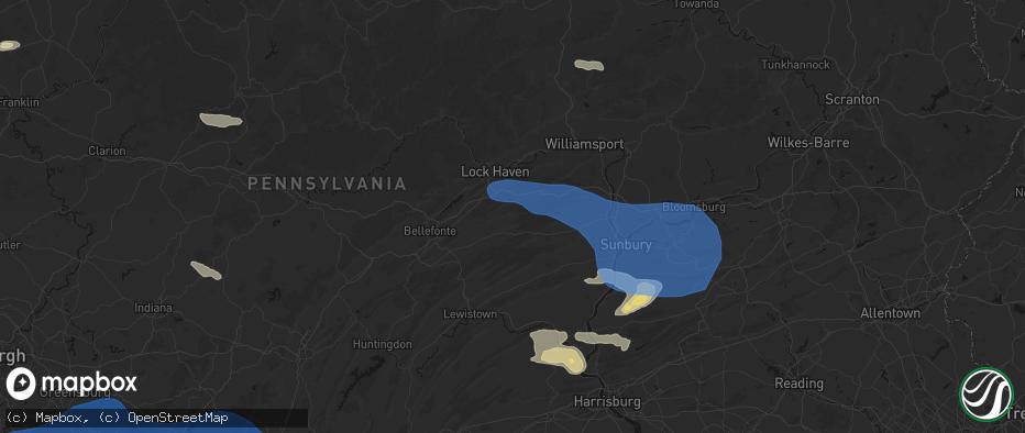 Hail map in Rebersburg, PA on June 6, 2026