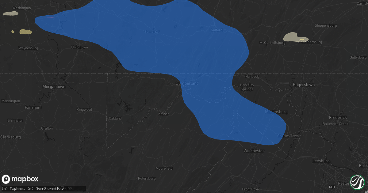 Hail map in Ridgeley, WV on June 6, 2026