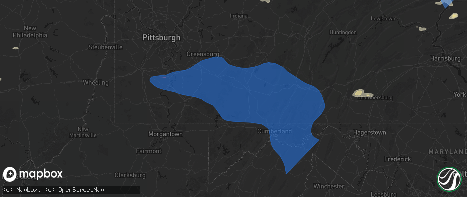 Hail map in Rockwood, PA on June 6, 2026
