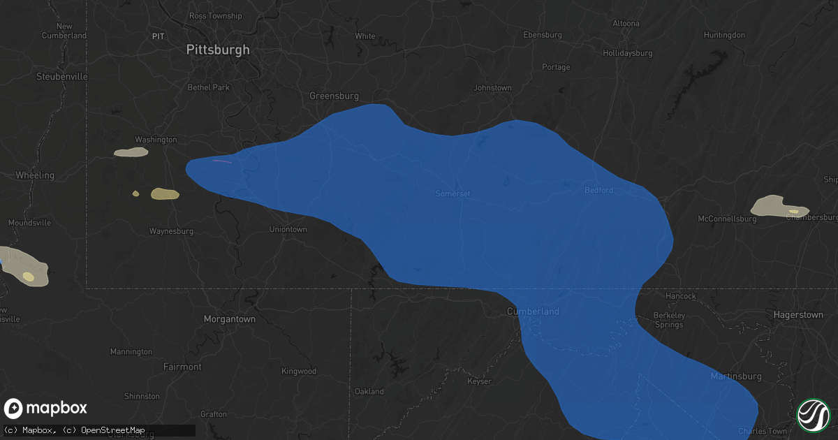 Hail map in Rockwood, PA on June 6, 2026