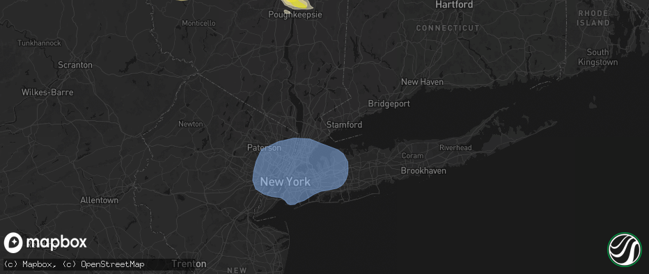 Hail map in Rye, NY on June 6, 2026