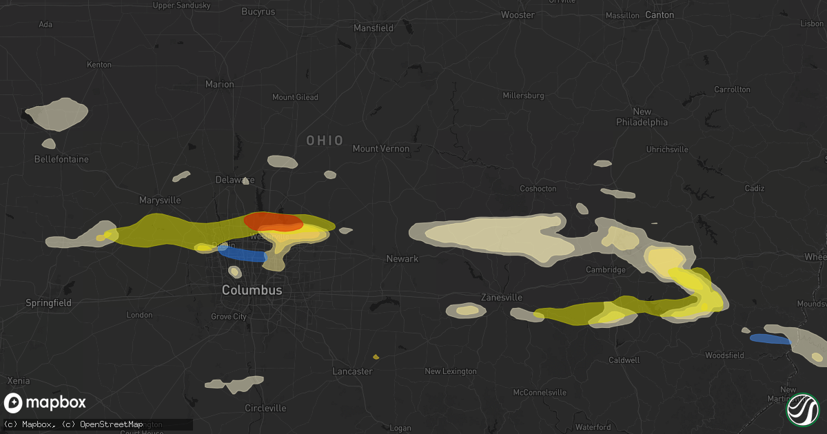 Hail map in Saint Louisville, OH on June 6, 2026