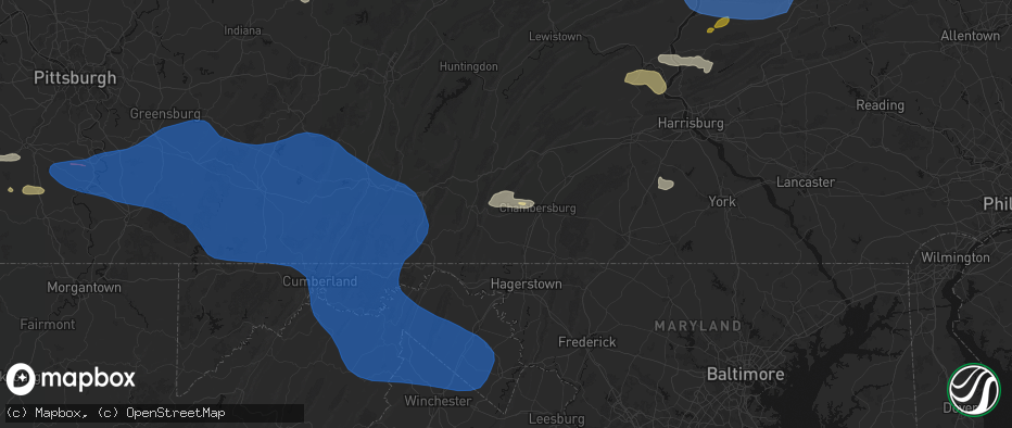 Hail map in Saint Thomas, PA on June 6, 2026