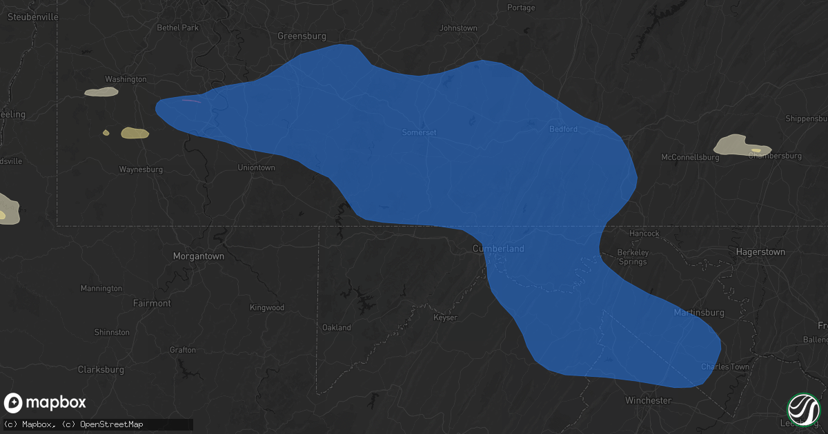 Hail map in Salisbury, PA on June 6, 2026
