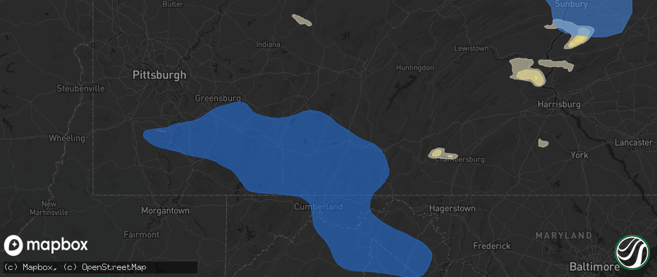 Hail map in Schellsburg, PA on June 6, 2026