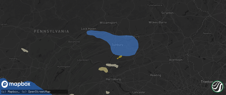 Hail map in Selinsgrove, PA on June 6, 2026