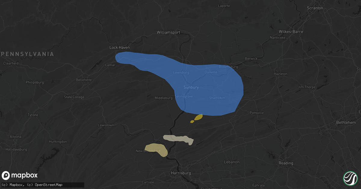 Hail map in Selinsgrove, PA on June 6, 2026