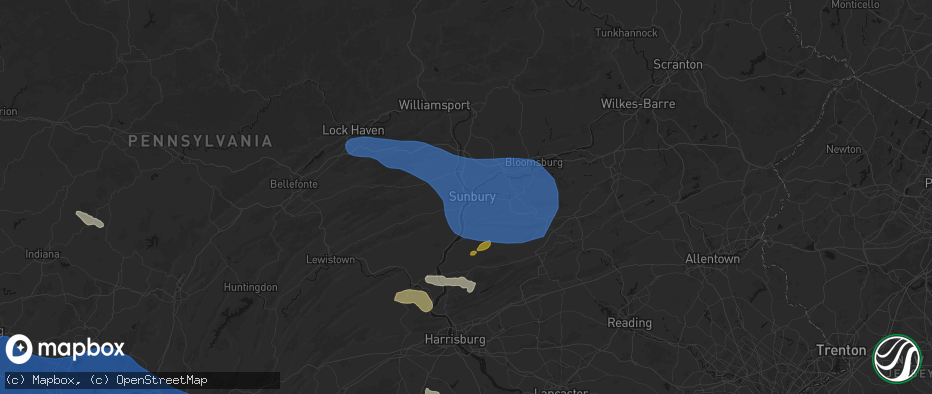 Hail map in Shamokin Dam, PA on June 6, 2026
