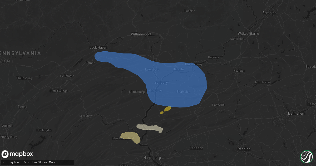 Hail map in Shamokin Dam, PA on June 6, 2026