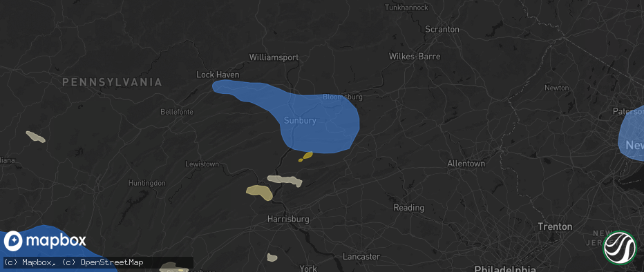 Hail map in Shamokin, PA on June 6, 2026