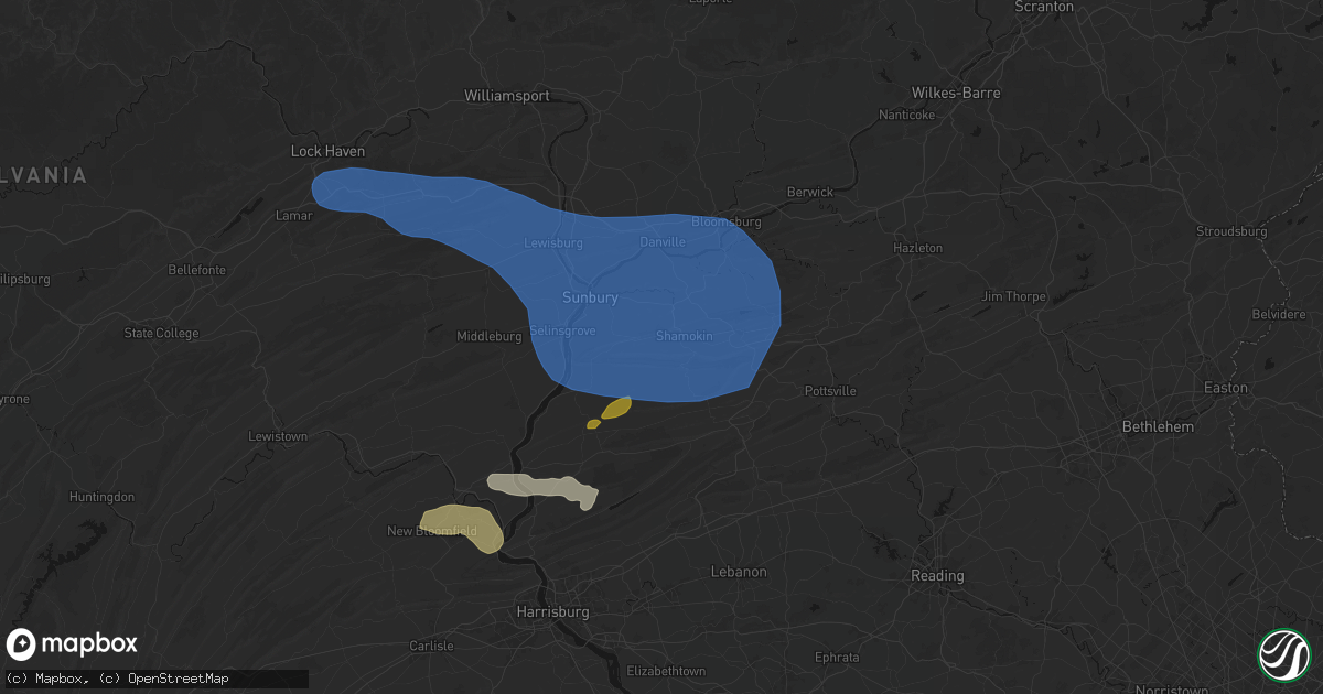 Hail map in Shamokin, PA on June 6, 2026
