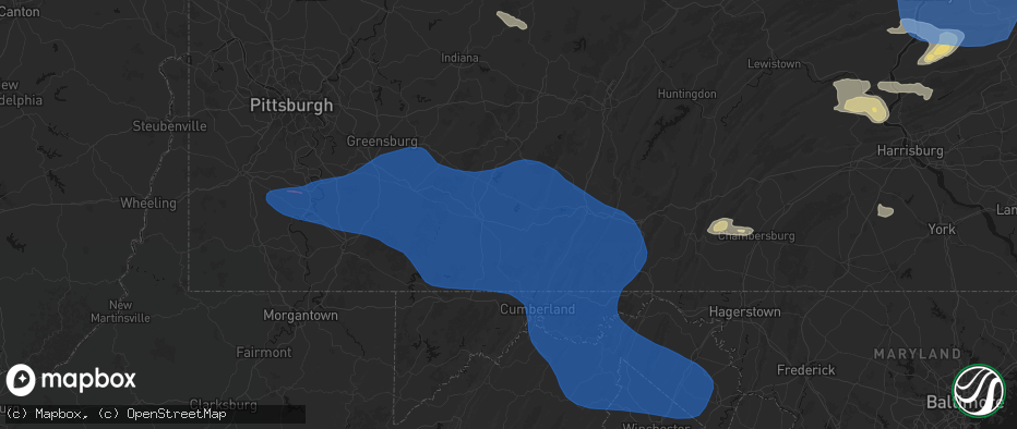 Hail map in Shanksville, PA on June 6, 2026