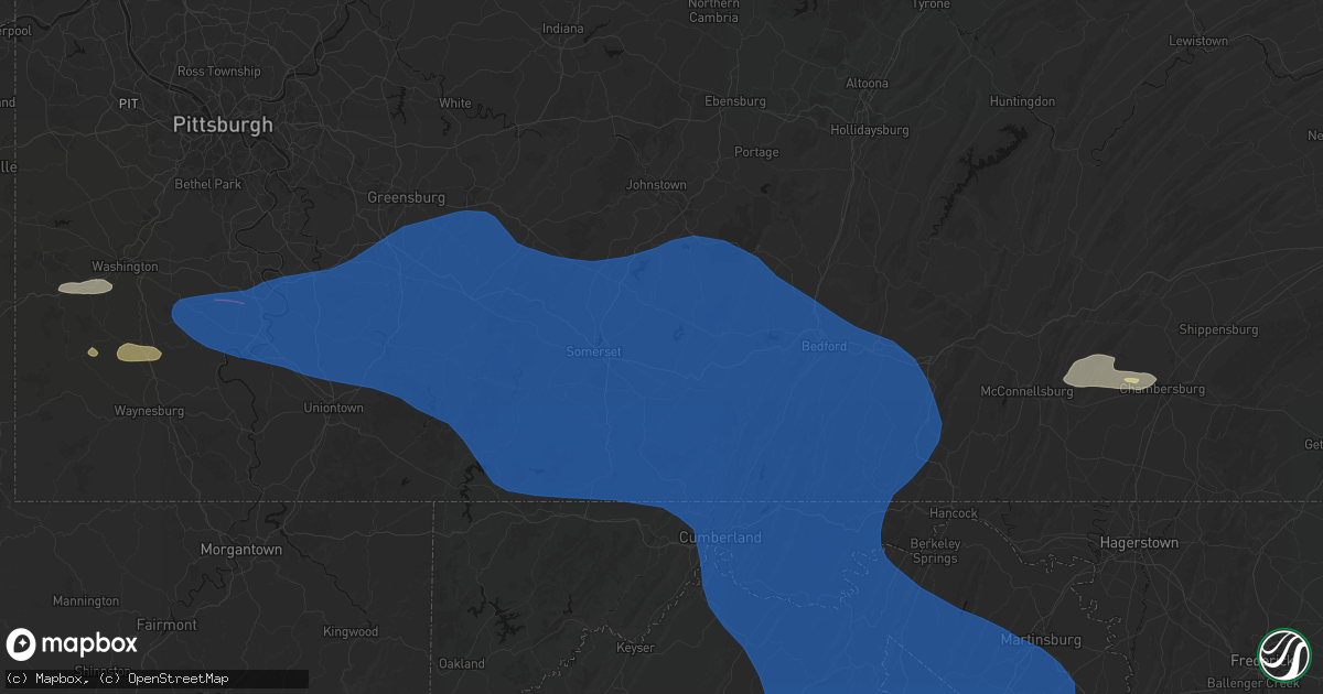 Hail map in Shanksville, PA on June 6, 2026