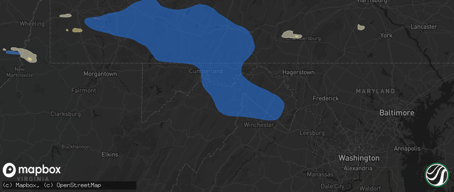 Hail map in Slanesville, WV on June 6, 2026