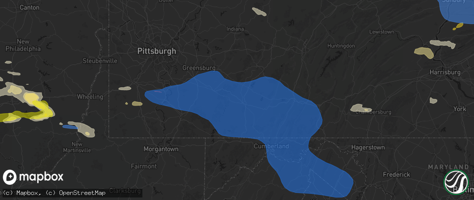 Hail map in Somerset, PA on June 6, 2026