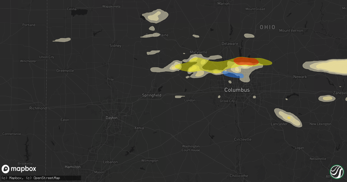 Hail map in South Vienna, OH on June 6, 2026