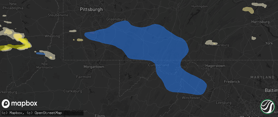 Hail map in Springs, PA on June 6, 2026