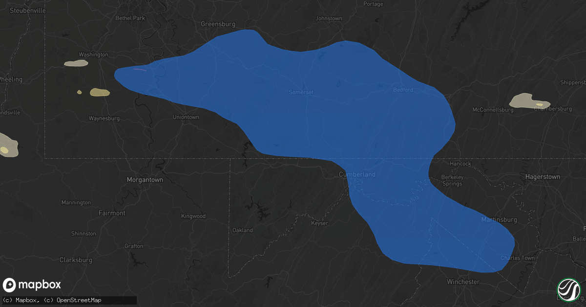 Hail map in Springs, PA on June 6, 2026