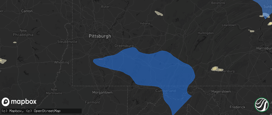 Hail map in Stahlstown, PA on June 6, 2026