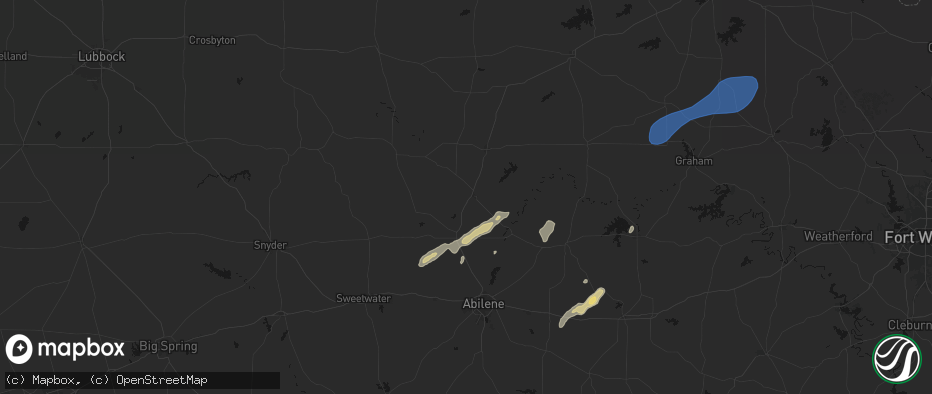 Hail map in Stamford, TX on June 6, 2026