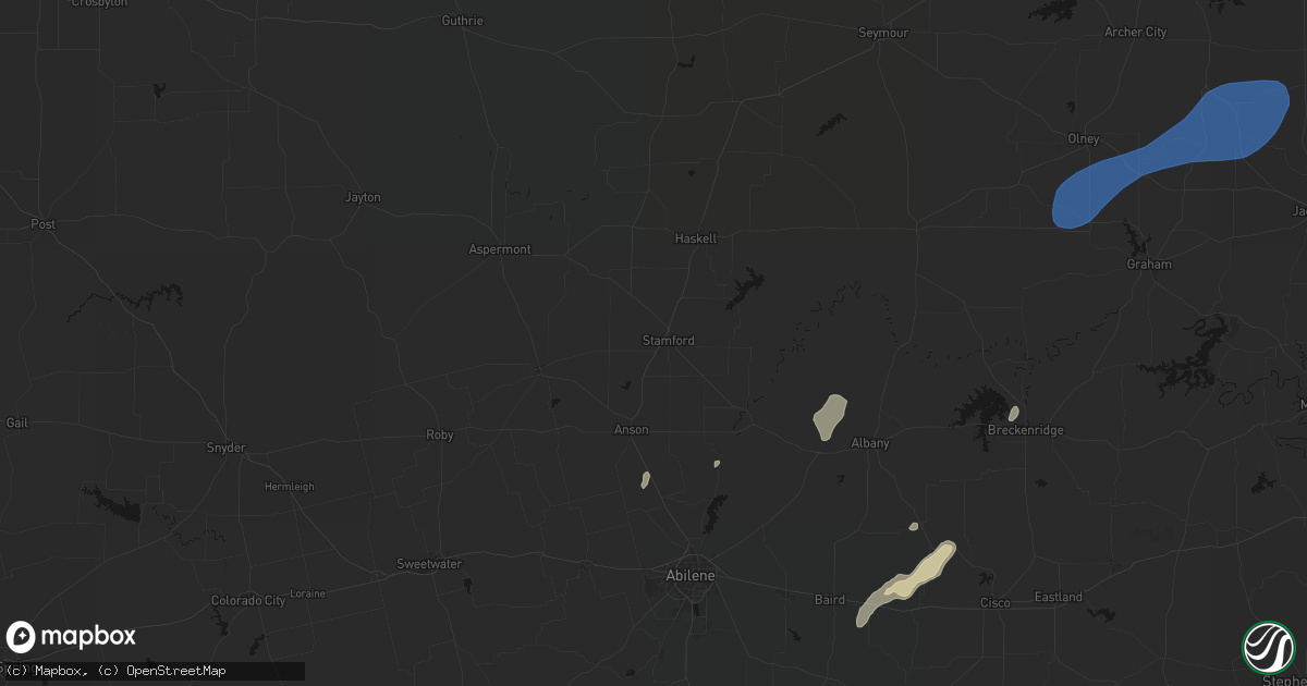 Hail map in Stamford, TX on June 6, 2026