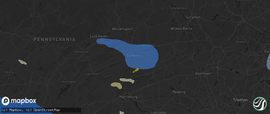 Hail map in Sunbury, PA on June 6, 2026