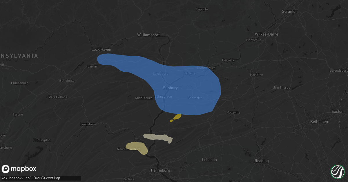 Hail map in Sunbury, PA on June 6, 2026