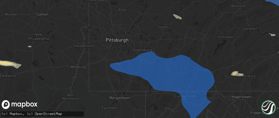 Hail map in Tarrs, PA on June 6, 2026