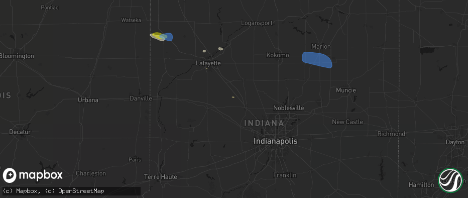 Hail map in Thorntown, IN on June 6, 2026