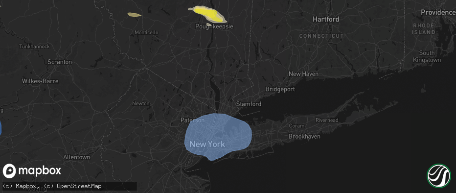 Hail map in Thornwood, NY on June 6, 2026