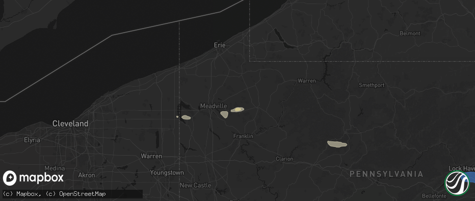 Hail map in Townville, PA on June 6, 2026