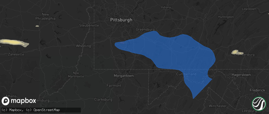 Hail map in Uniontown, PA on June 6, 2026
