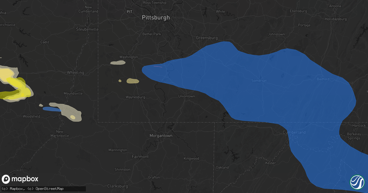 Hail map in Uniontown, PA on June 6, 2026