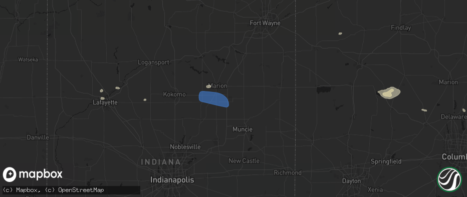 Hail map in Upland, IN on June 6, 2026