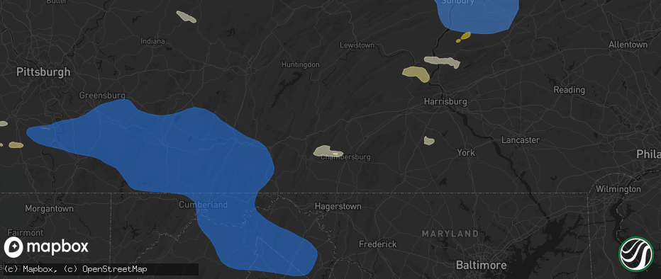 Hail map in Upperstrasburg, PA on June 6, 2026