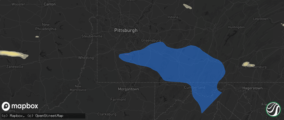 Hail map in Vanderbilt, PA on June 6, 2026