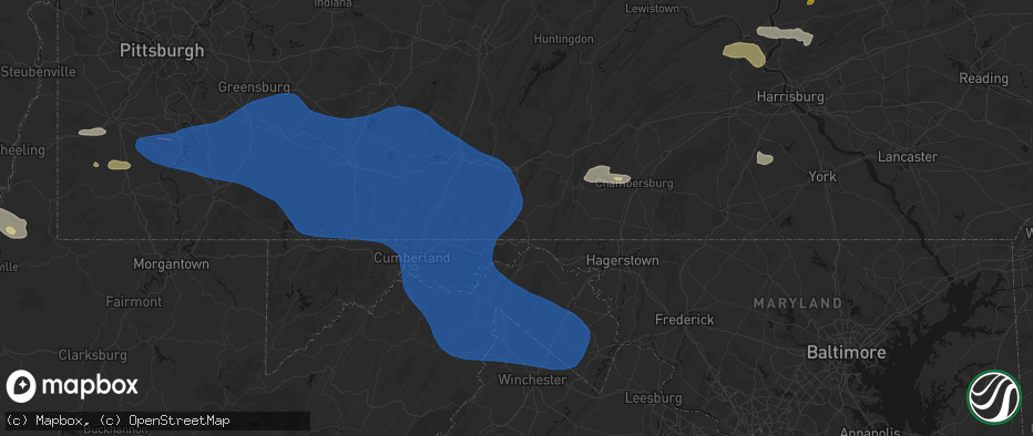 Hail map in Warfordsburg, PA on June 6, 2026