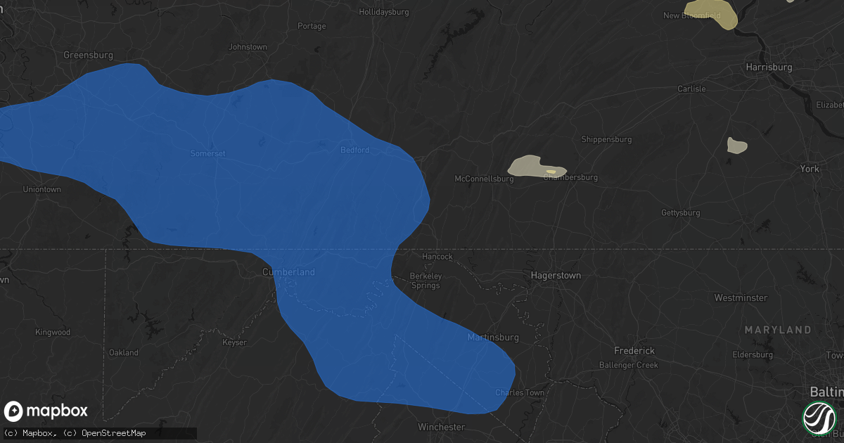 Hail map in Warfordsburg, PA on June 6, 2026