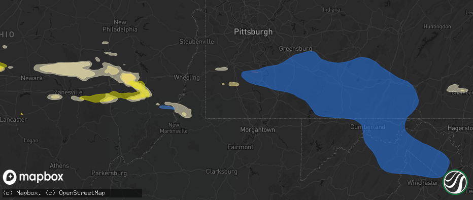 Hail map in Waynesburg, PA on June 6, 2026
